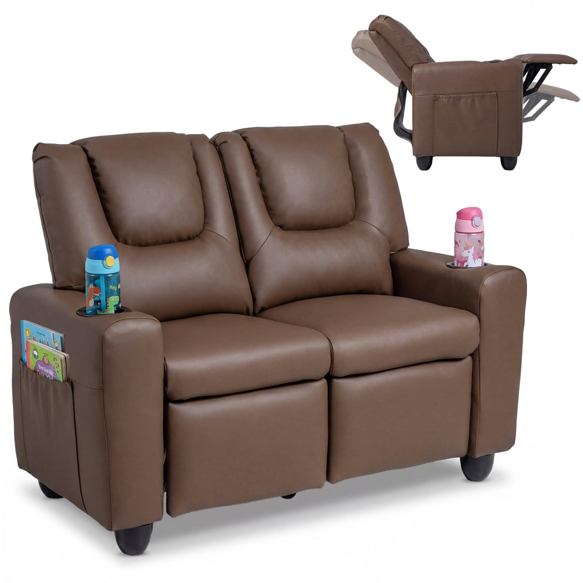 GBruno Store 2 seater kids recliner sofa with cup holders, view 2