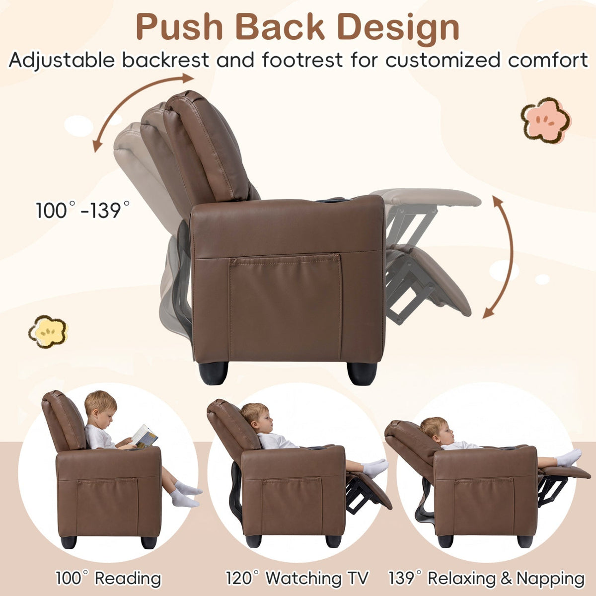 GBruno Store 2 seater kids recliner sofa with cup holders, view 18