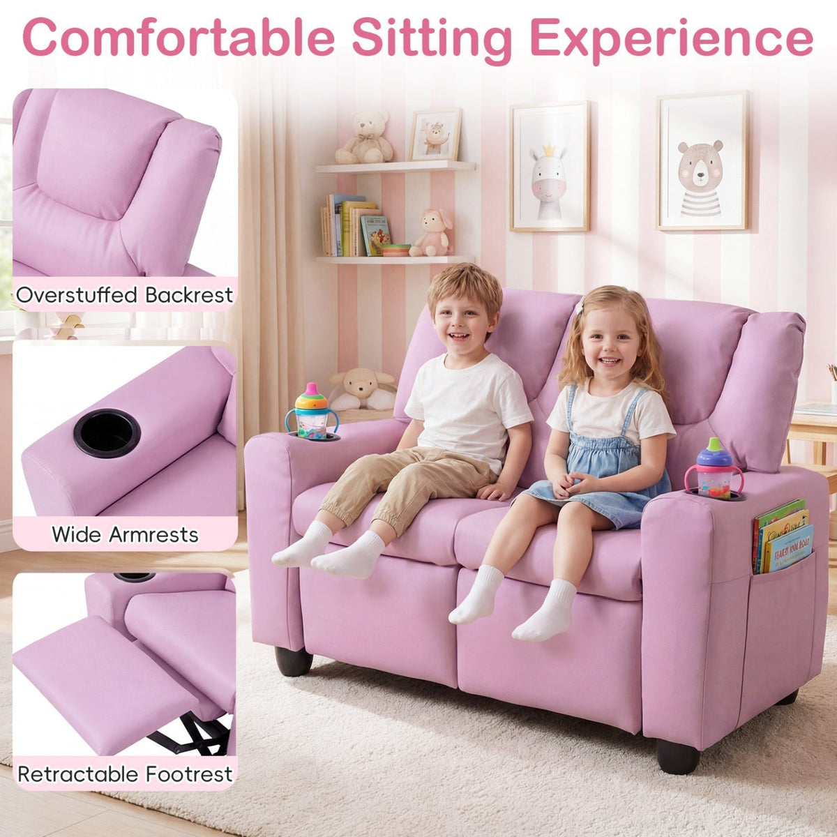 GBruno Store 2 seater kids recliner sofa with cup holders, view 10