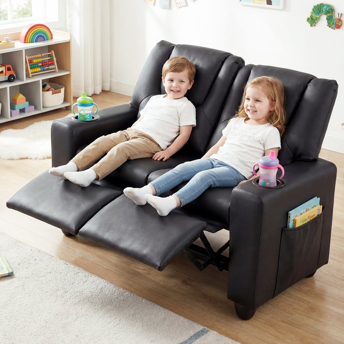 GBruno Store 2 seater kids recliner sofa with cup holders, view 34