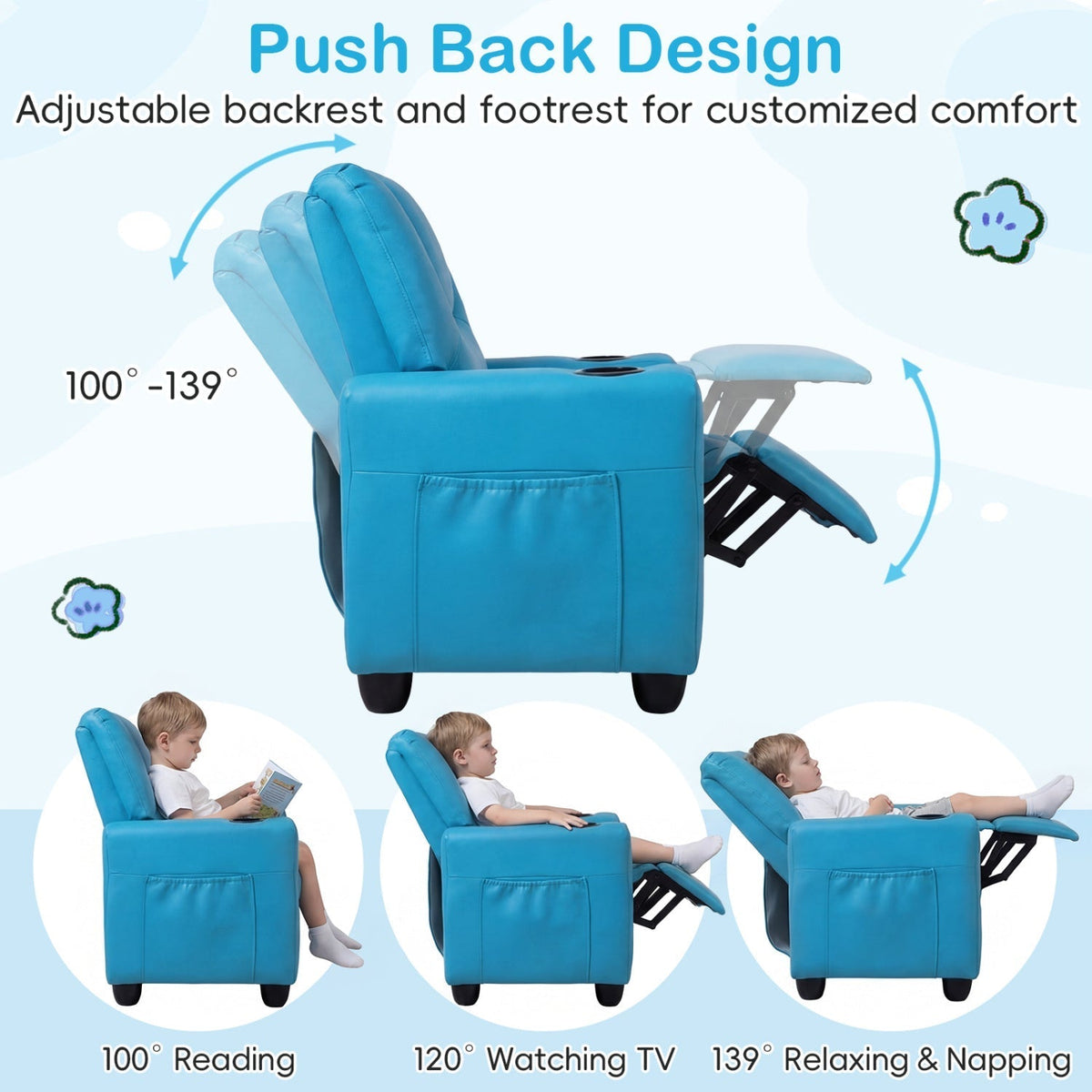 GBruno Store 2 seater kids recliner sofa with cup holders, view 25