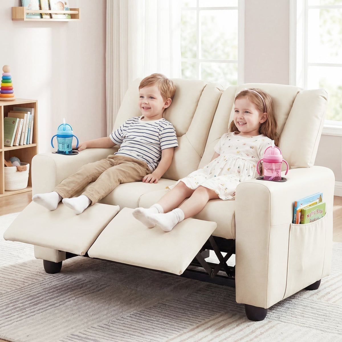 GBruno Store 2 seater kids recliner sofa with cup holders, view 30