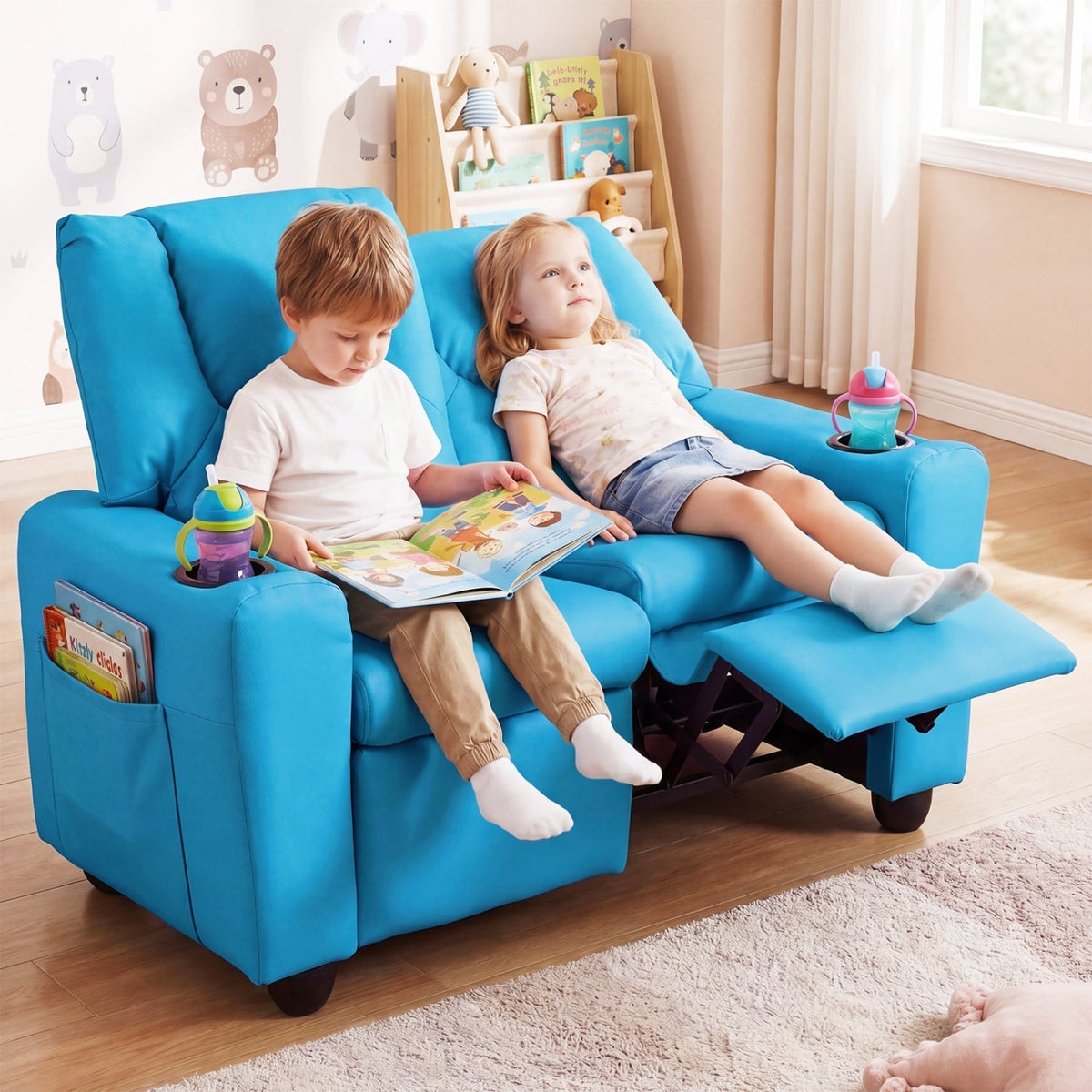 GBruno Store 2 seater kids recliner sofa with cup holders, view 23