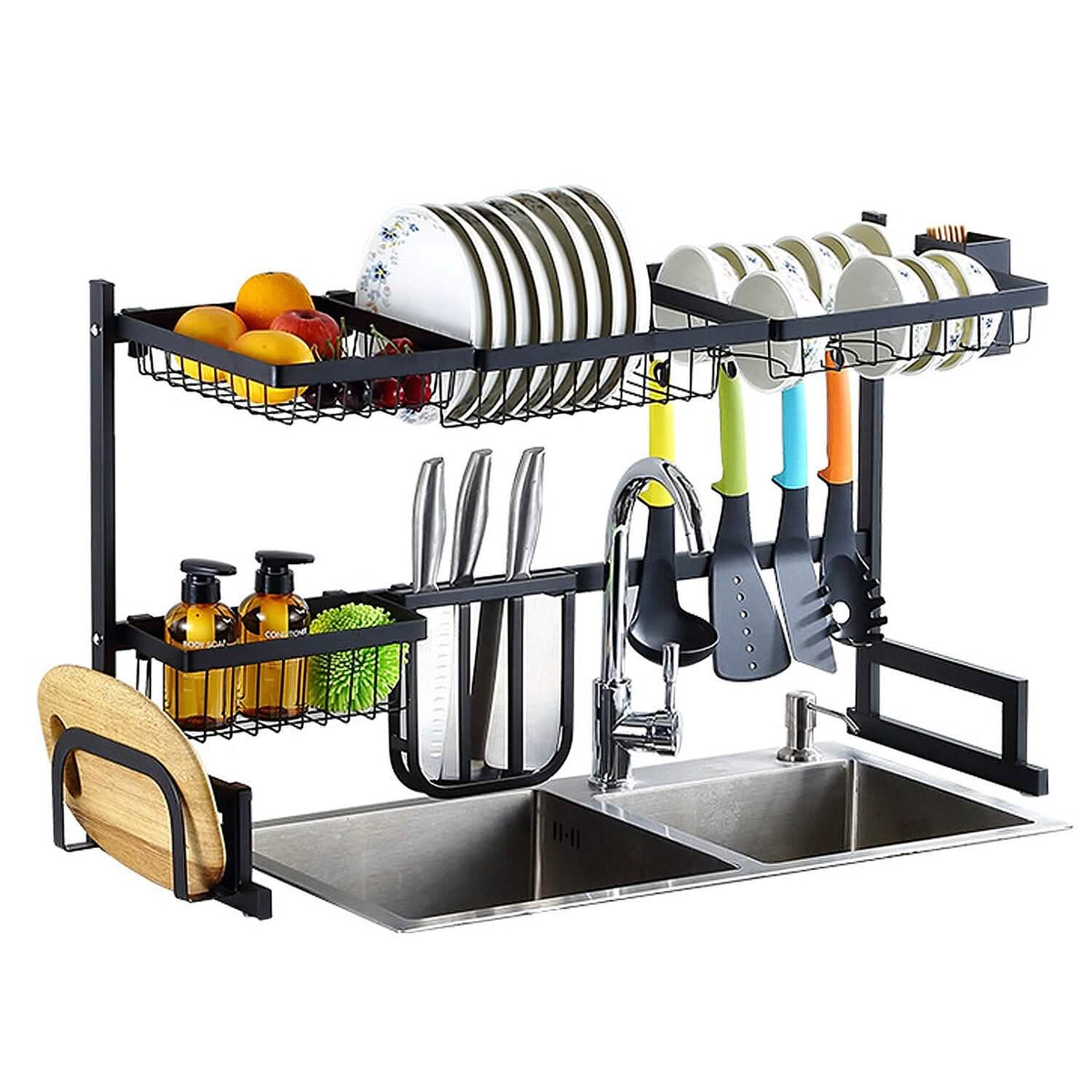EasyOptionXY 2 tier stainless steel over the sink dish drying rack