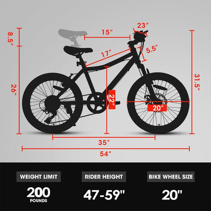 7-speed 20 inch kids mountain bike with front suspension fork, GBruno Store, view 10