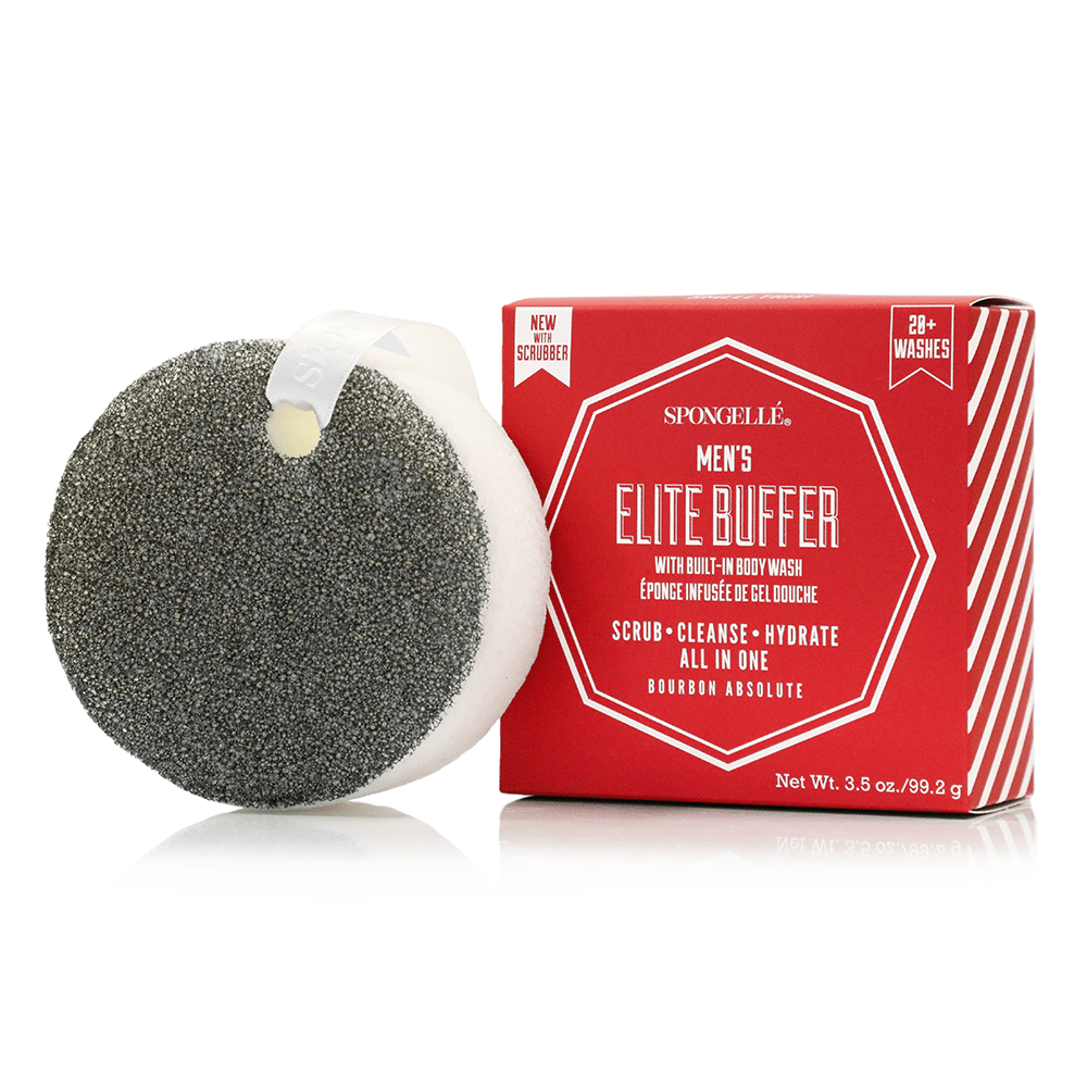 Spongellé 20+ Men's Elite buffer with black scrubber, Bourbon Absolute