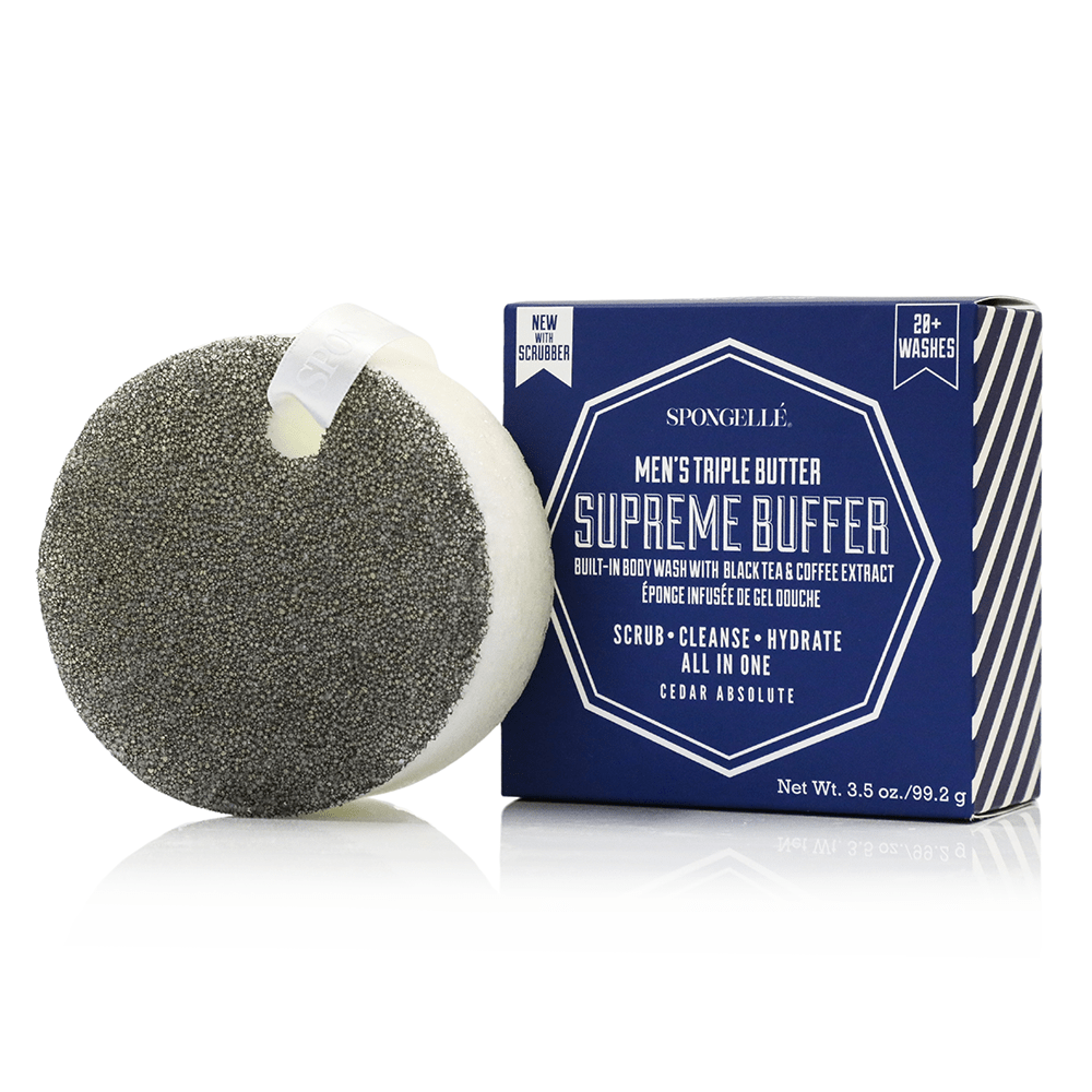 Spongellé 20+ Men's Supreme buffer with black scrubber, Cedar Absolute