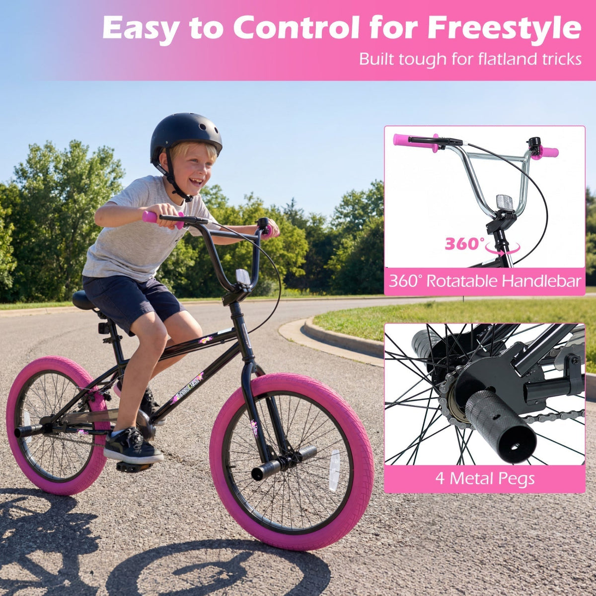 Kids freestyle trick bike with 360 degree handlebar and adjustable seat, GBruno Store, view 9
