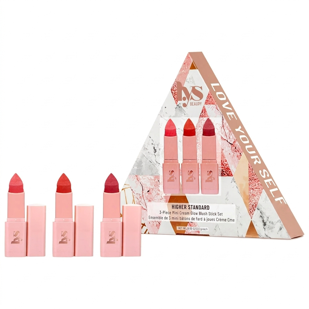 LYS Beauty Mini Higher Standard Cream Glow Blush Stick Set: Vegan, Cruelty-Free, High Pigment Blush for All Skin Tones - Bubbly, Focused, Elite by Beauty Care Bag