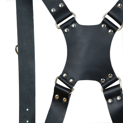 Dual Leather Camera Strap Harness- Black by Classy Leather Bags