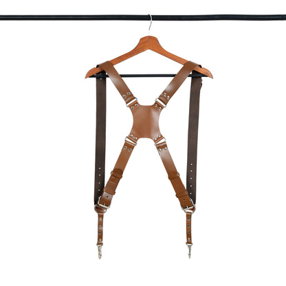 Double Camera Strap Harness- Brown by Classy Leather Bags