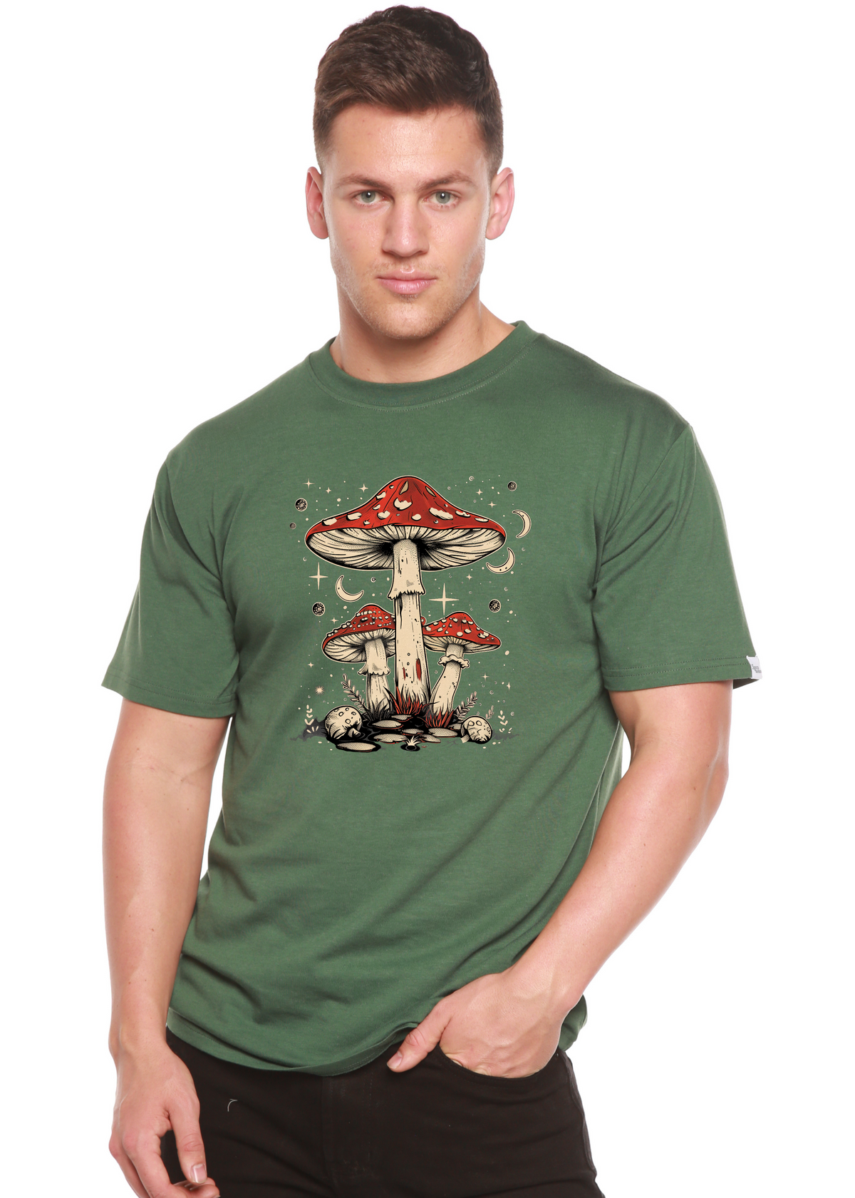 Boho Retro Hippie Mushrooms Natural unisex bamboo graphic T-shirt – view 14