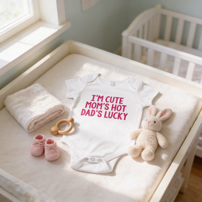 Funny Baby Girl Shirt - Newborn Baby Girl Gift - New Baby Girl Pink Outfit - Cute Hot Lucky by Joyful Moose