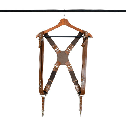 Double Camera Strap Harness- Brown by Classy Leather Bags