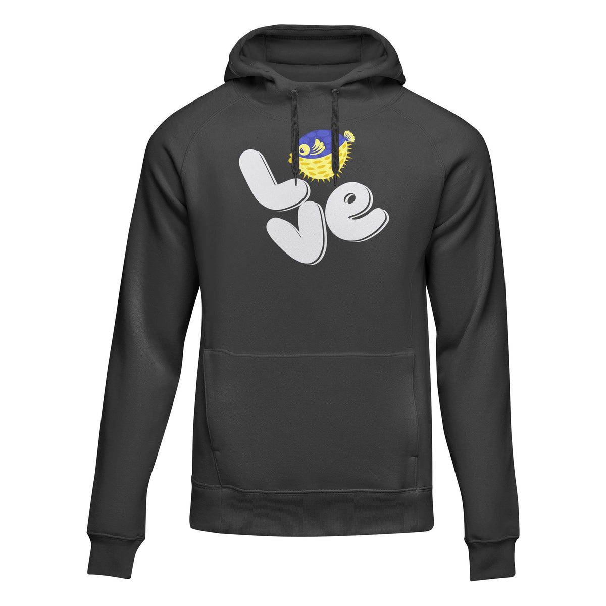 Love Fishing Blue Blowfish Globe Unisex Hoodie by Outdoorzees