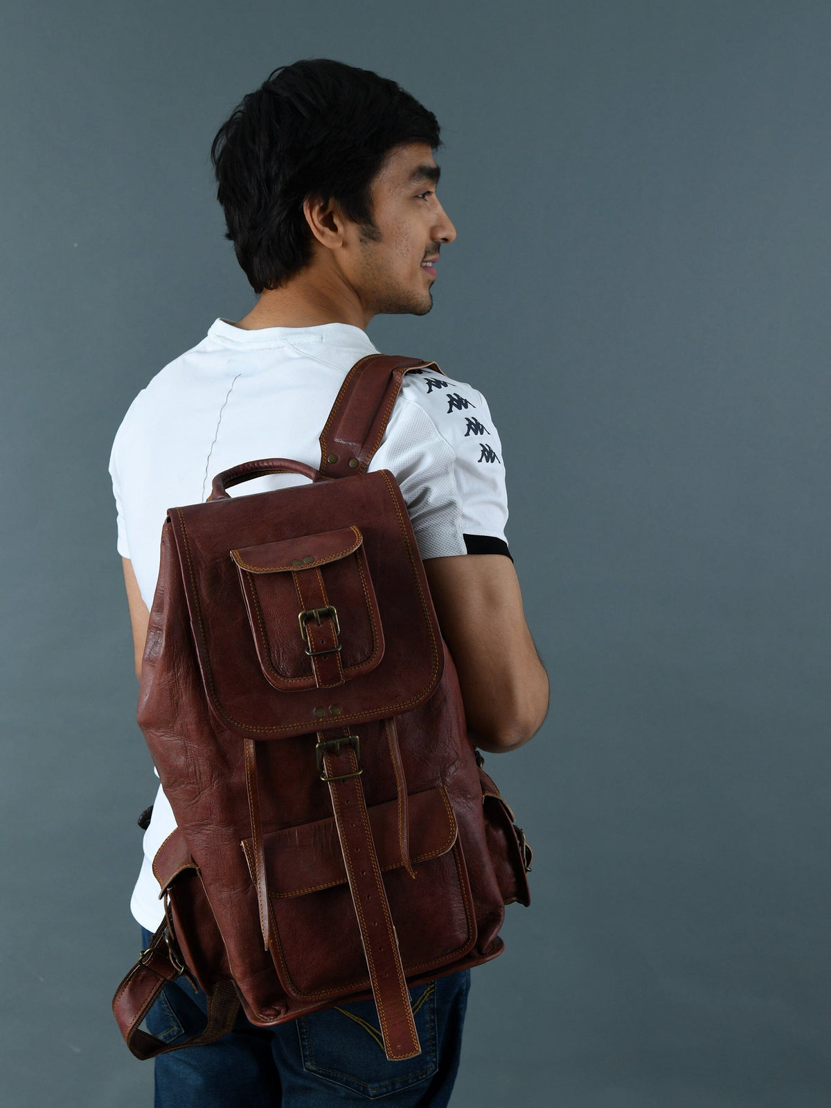 Rictus Hiking Backpack- Walnut Brown by Classy Leather Bags