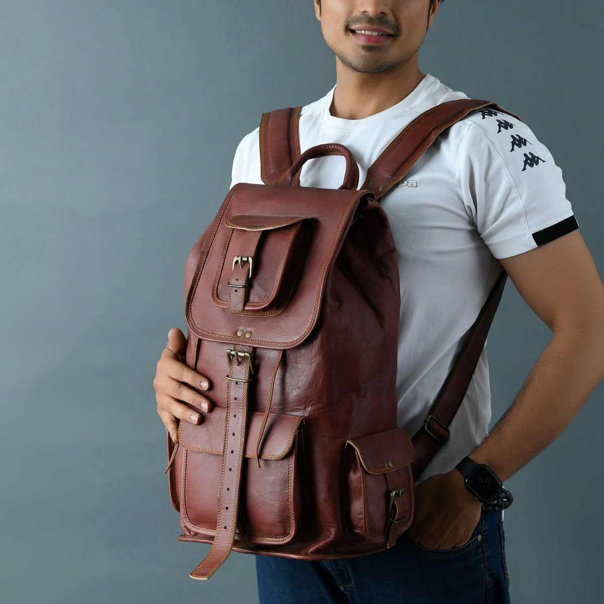 Rictus Hiking Backpack- Walnut Brown by Classy Leather Bags