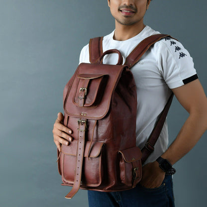 Rictus Hiking Backpack- Walnut Brown by Classy Leather Bags