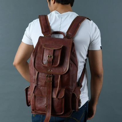 Rictus Hiking Backpack- Walnut Brown by Classy Leather Bags