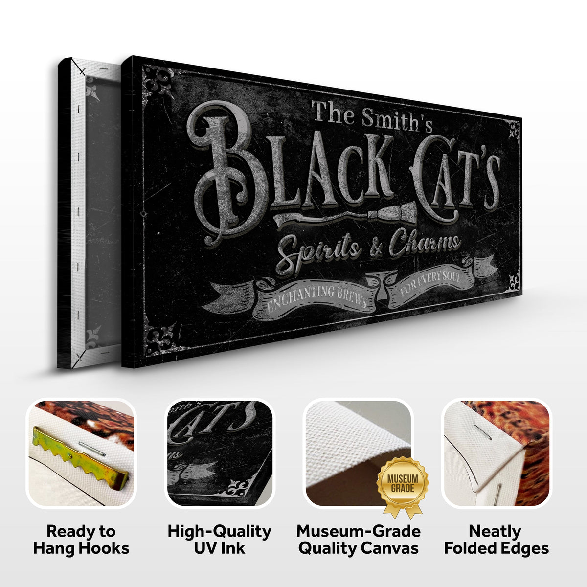 Black Cat’s Spirits & Charms Bar Halloween Sign III by Tailored Canvases