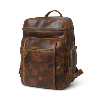 Alpha Caramel Buffalo Leather Travel Backpack by Classy Leather Bags