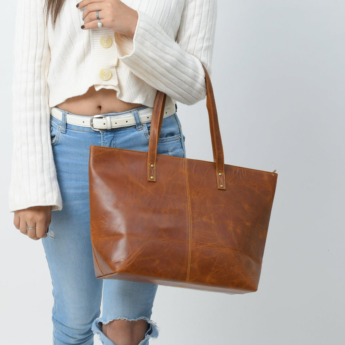 The Kim Tote Bag- Cocoa Brown by Classy Leather Bags