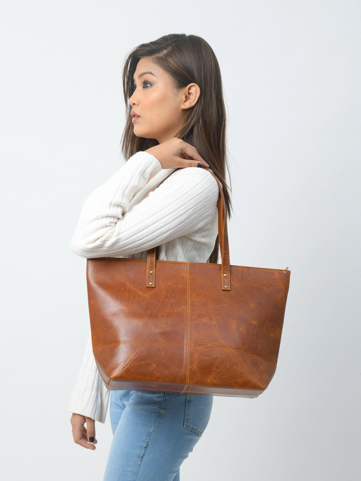 The Kim Tote Bag- Cocoa Brown by Classy Leather Bags