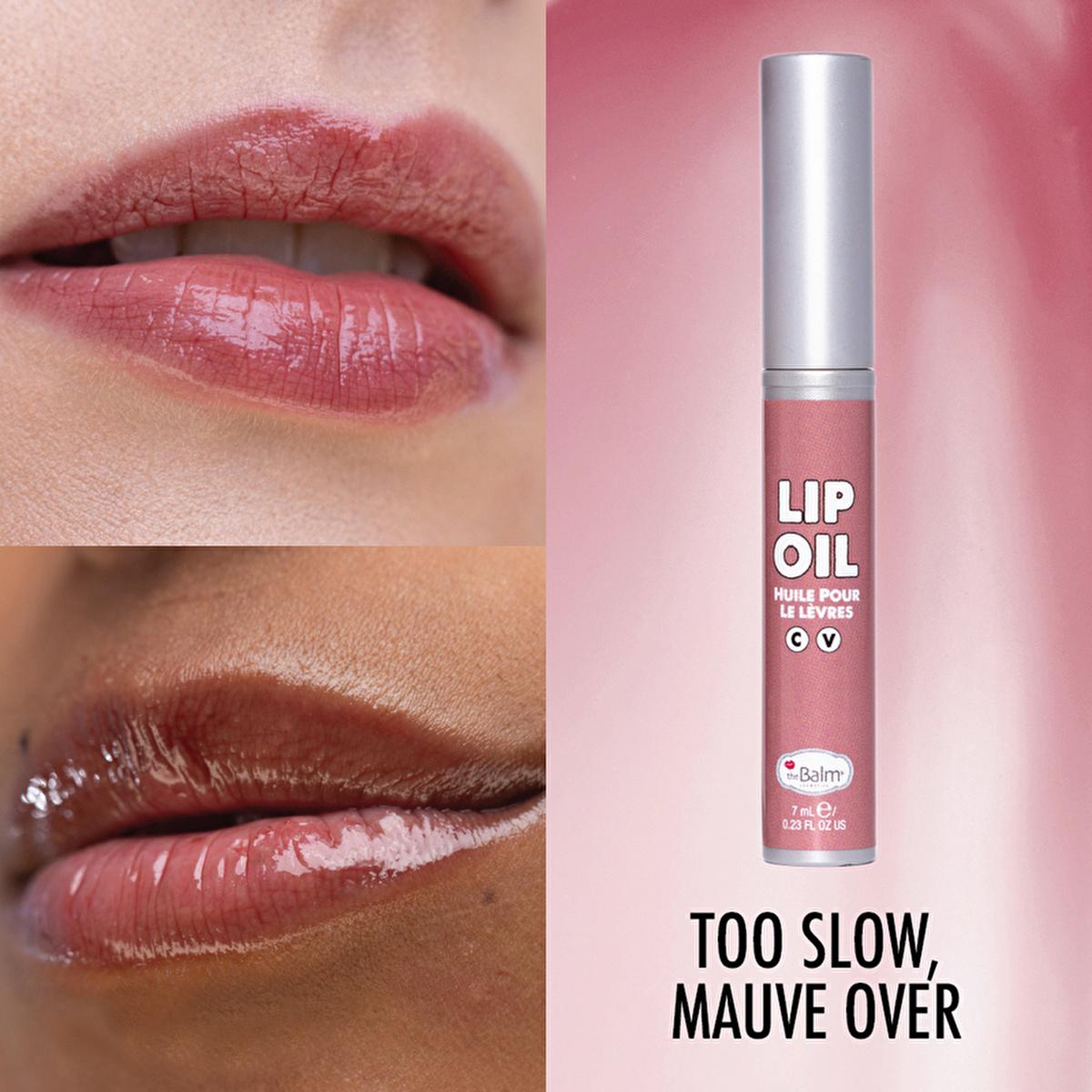 theBalm Too Slow, Mauve Over Lip Oil: Hydrating, Non-Sticky Gloss for a Healthy, Plump Look - Long-Lasting Color & Subtle Tint by Beauty Care Bag