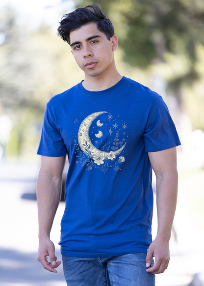 Moons and Stars Boho Flowers Vintage unisex bamboo graphic T-shirt – view 3
