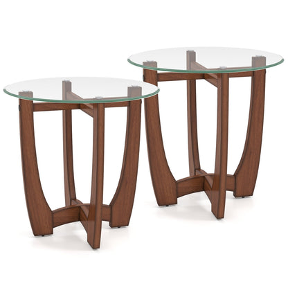 Round End Table Set of 2 with Tempered Glass Top by DirectDeals