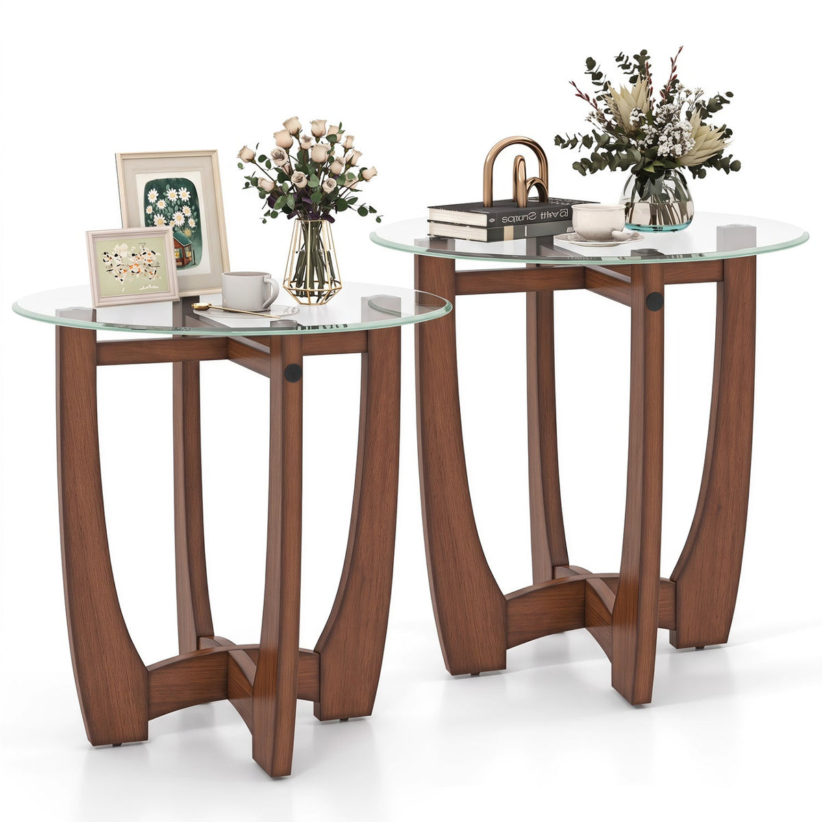 Round End Table Set of 2 with Tempered Glass Top by DirectDeals