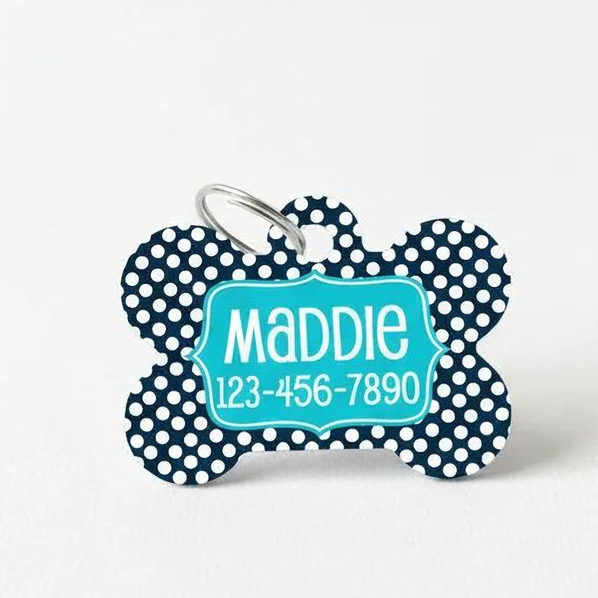 Personalized Pet Id Tag - Custom Dog Tag - Navy Turquoise Big Dots by Joyful Moose