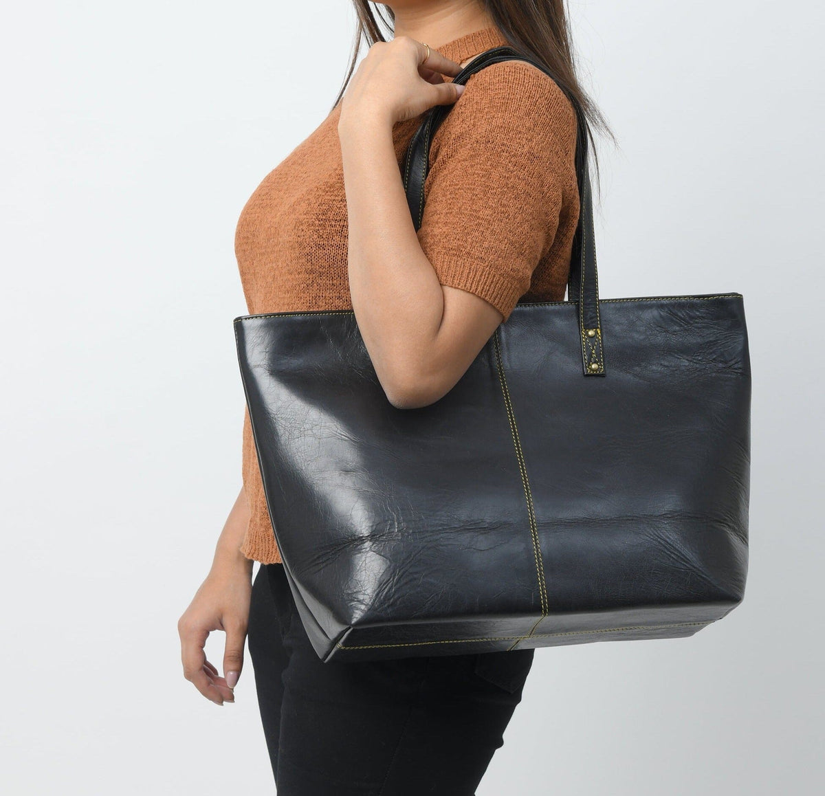 The Kim Tote Bag- Black by Classy Leather Bags