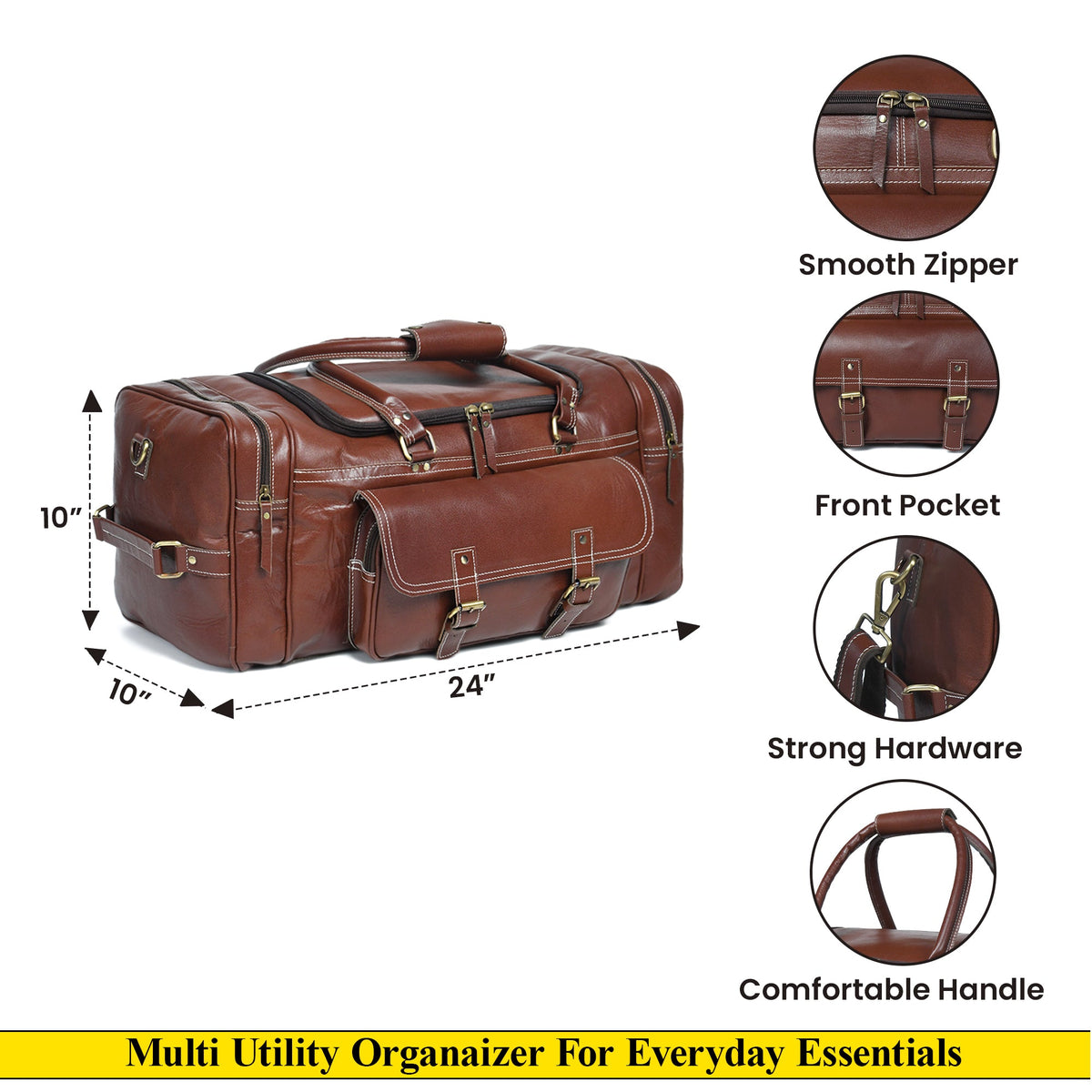 Upgraded Traveler Weekender Duffle by Classy Leather Bags