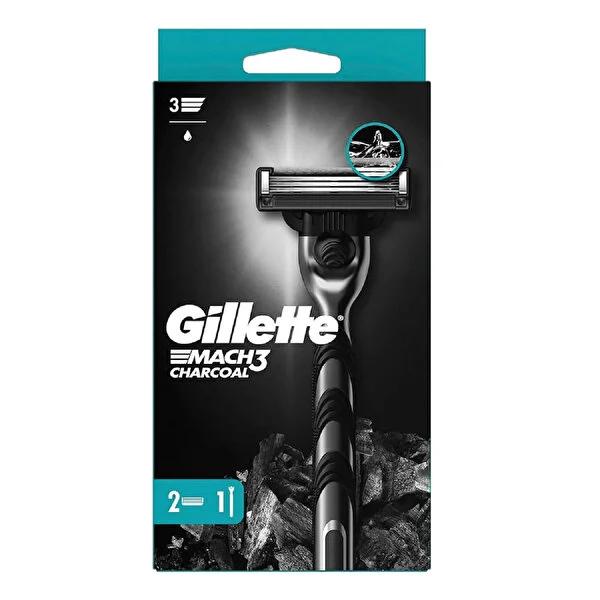 Gillette Mach3 Charcoal Razor for Men: Cleanse, Shave & Soothe Sensitive Skin - Includes Handle + 2 Blade Refills by Beauty Care Bag