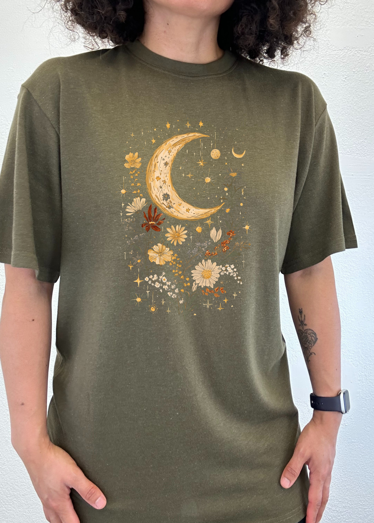 Celestial Moon Boho Flowers Vintage unisex bamboo graphic T-shirt – view 6