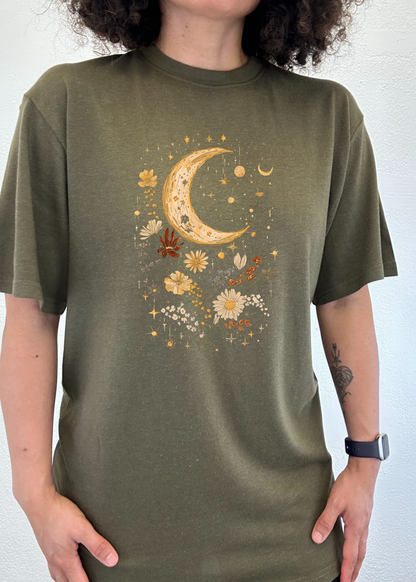 Celestial Moon Boho Flowers Vintage unisex bamboo graphic T-shirt – view 6