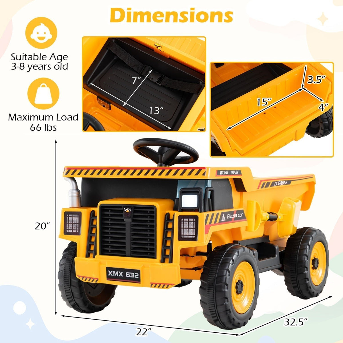 Remote control 24V dump truck ride-on with shovel, GBruno Store, view 4
