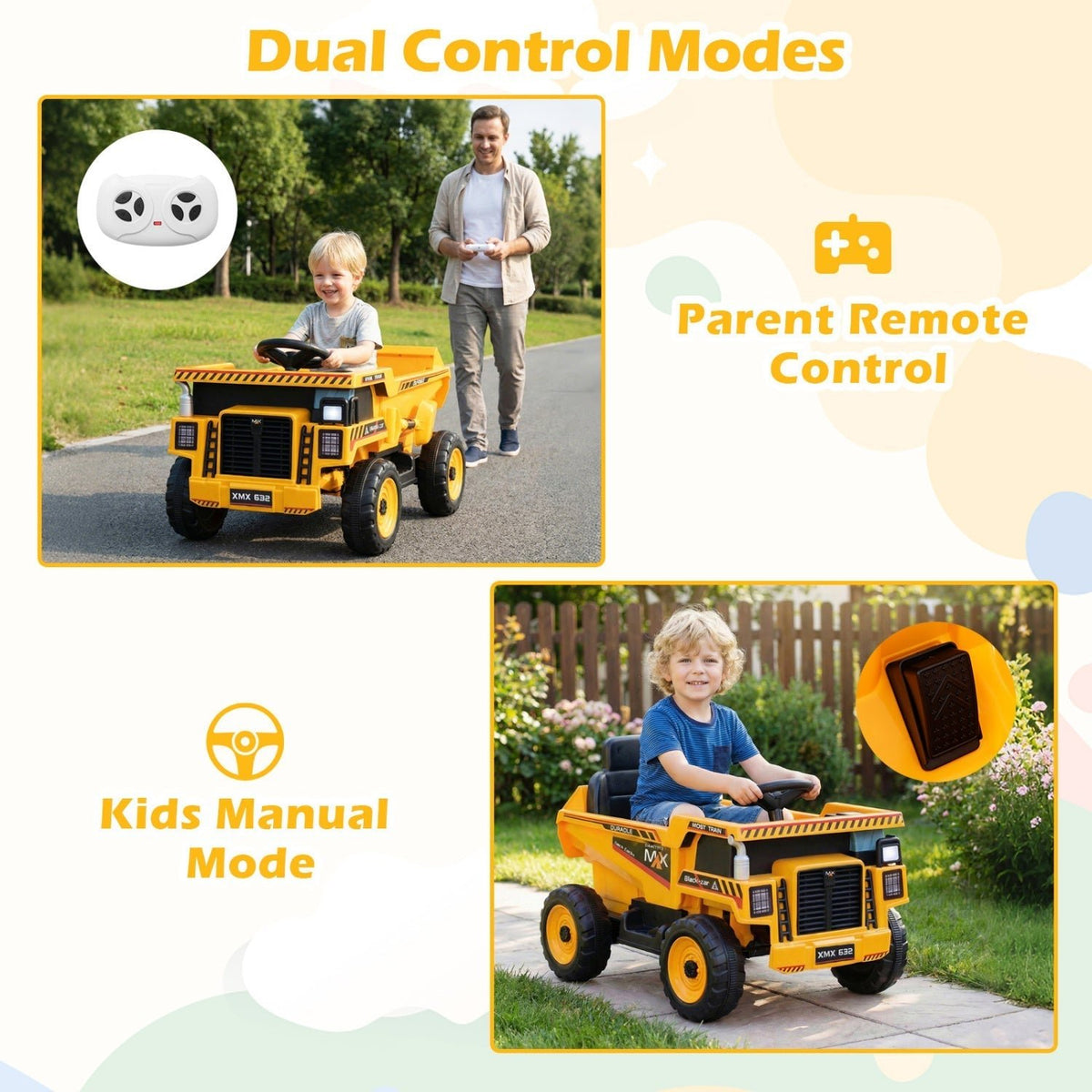 Remote control 24V dump truck ride-on with shovel, GBruno Store, view 7