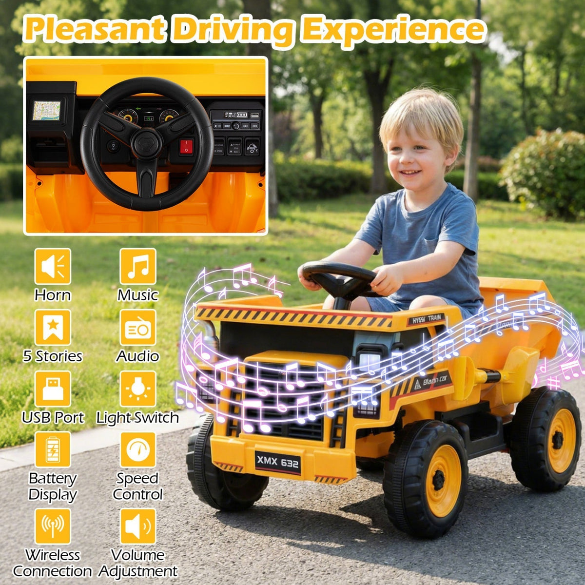 24V electric dump truck ride-on toy with remote control, GBruno Store, view 6