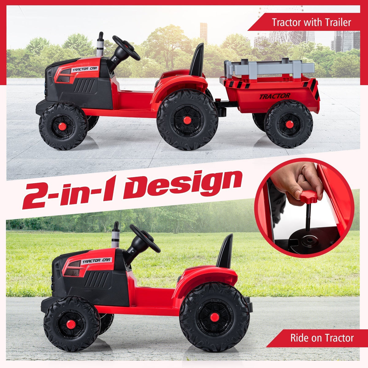 24V Ride On Tractor for Kids Electric Vehicle with Detachable Trailer and Remote ControlTorqelo.com