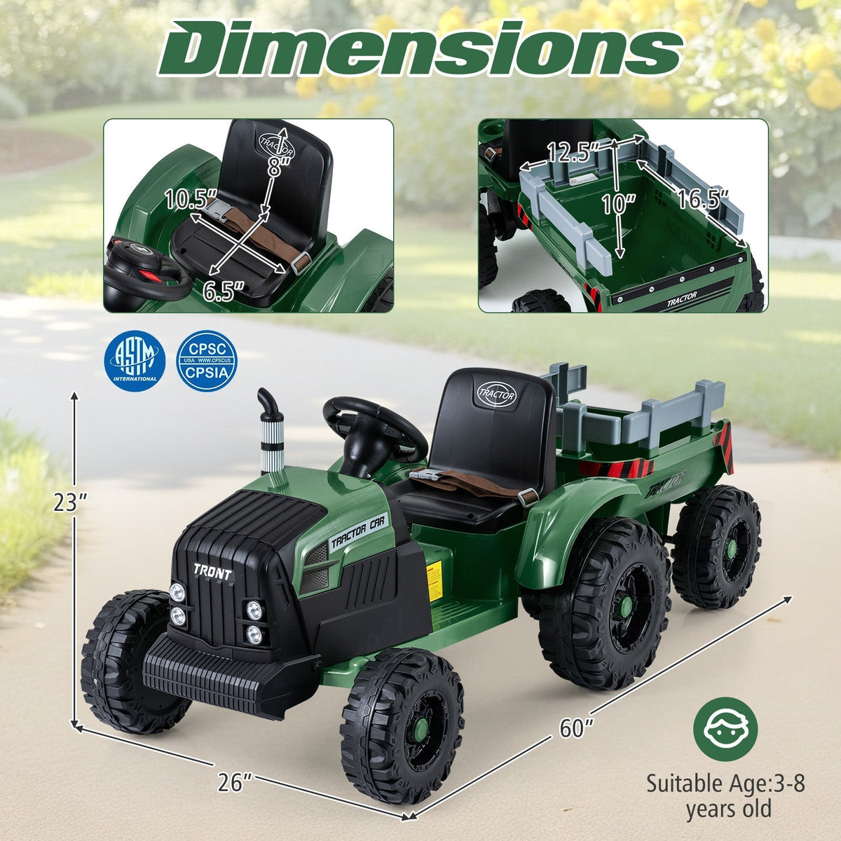 24V Ride On Tractor for Kids Electric Vehicle with Detachable Trailer and Remote ControlTorqelo.com