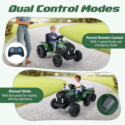 24V Ride On Tractor for Kids Electric Vehicle with Detachable Trailer and Remote ControlTorqelo.com