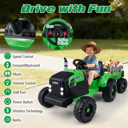 24V Ride On Tractor for Kids Electric Vehicle with Detachable Trailer and Remote ControlTorqelo.com