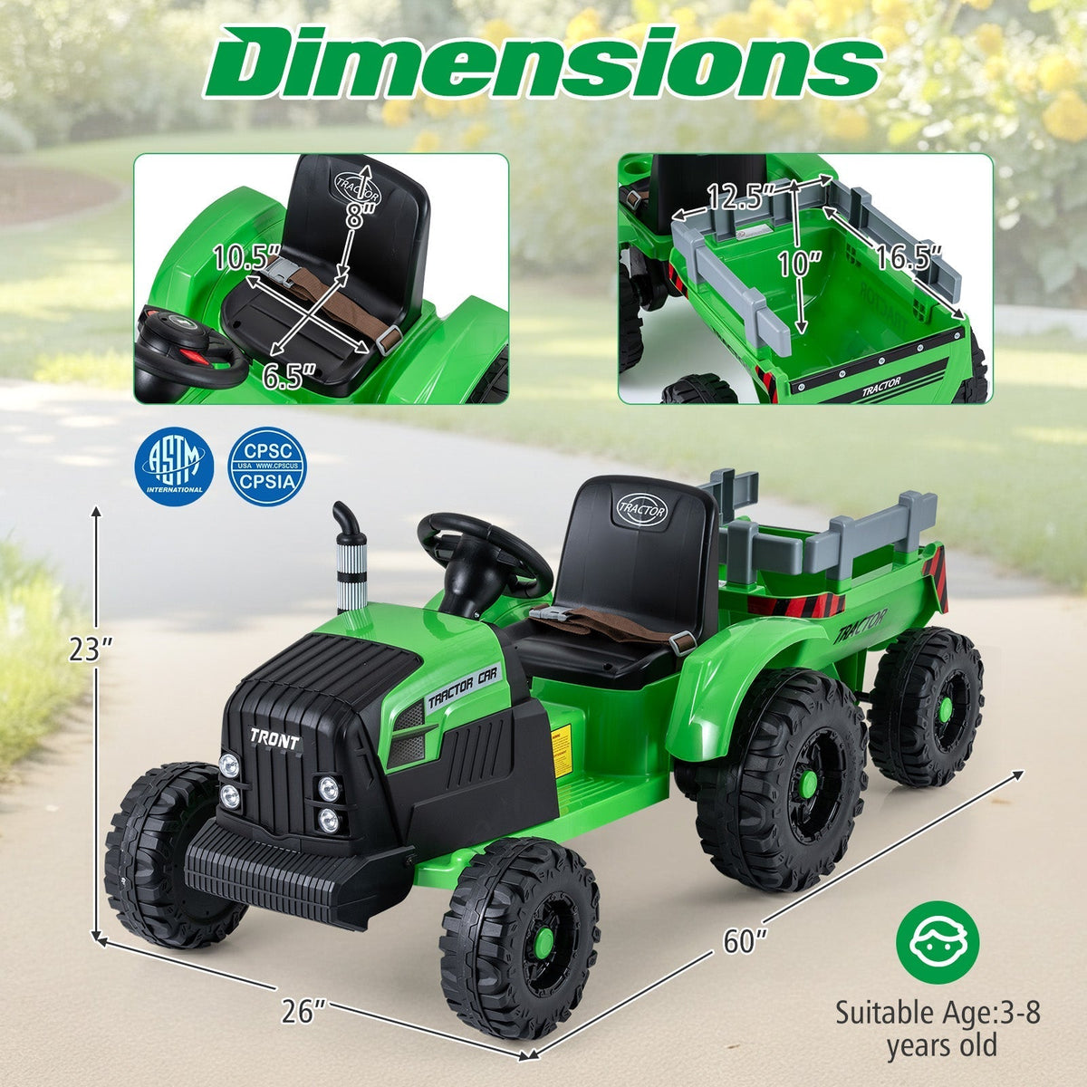 24V Ride On Tractor for Kids Electric Vehicle with Detachable Trailer and Remote ControlTorqelo.com