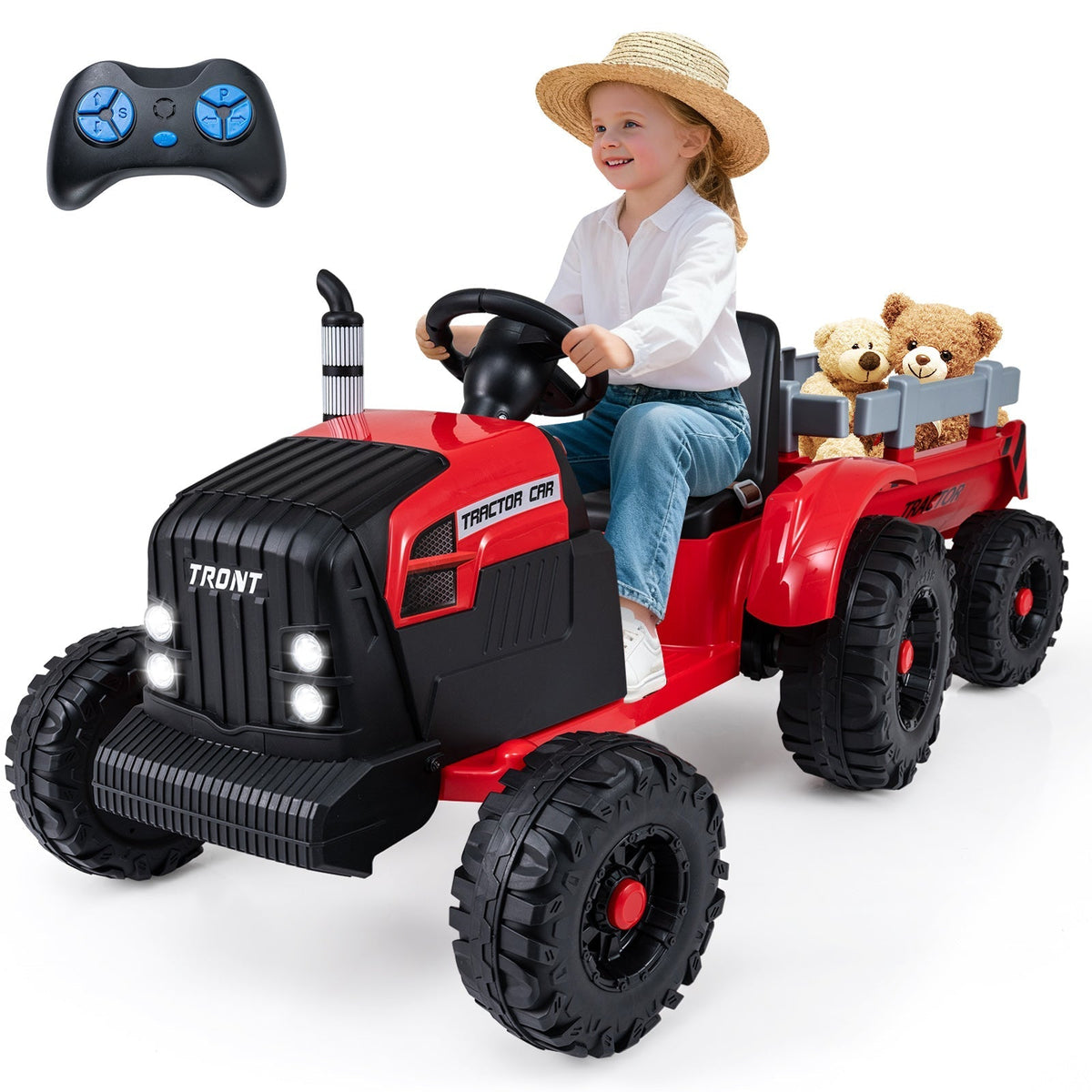 24V Ride On Tractor for Kids Electric Vehicle with Detachable Trailer and Remote ControlTorqelo.com