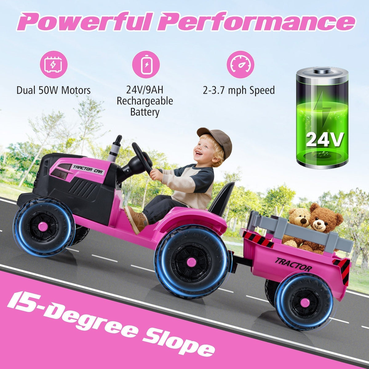 24V kids ride-on tractor with detachable trailer, GBruno Store, view 9