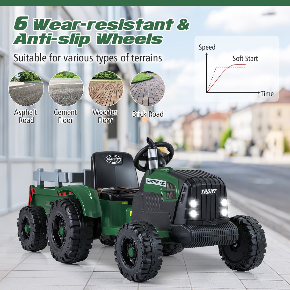 24V Ride On Tractor for Kids Electric Vehicle with Detachable Trailer and Remote ControlTorqelo.com