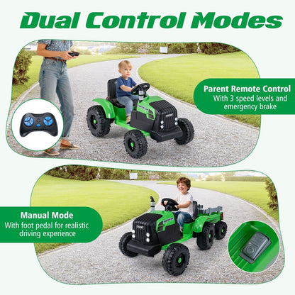 24V Ride On Tractor for Kids Electric Vehicle with Detachable Trailer and Remote ControlTorqelo.com