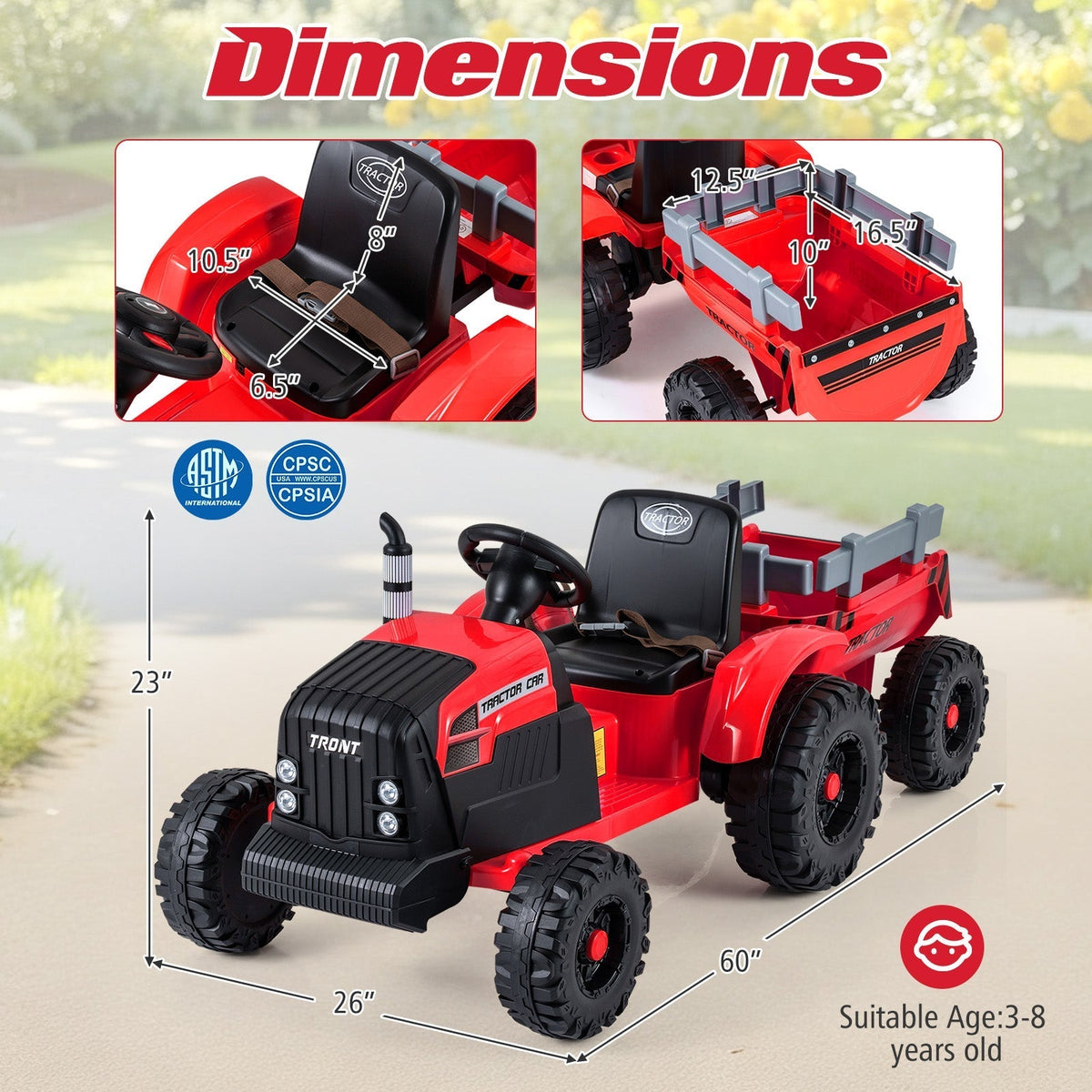 24V Ride On Tractor for Kids Electric Vehicle with Detachable Trailer and Remote ControlTorqelo.com